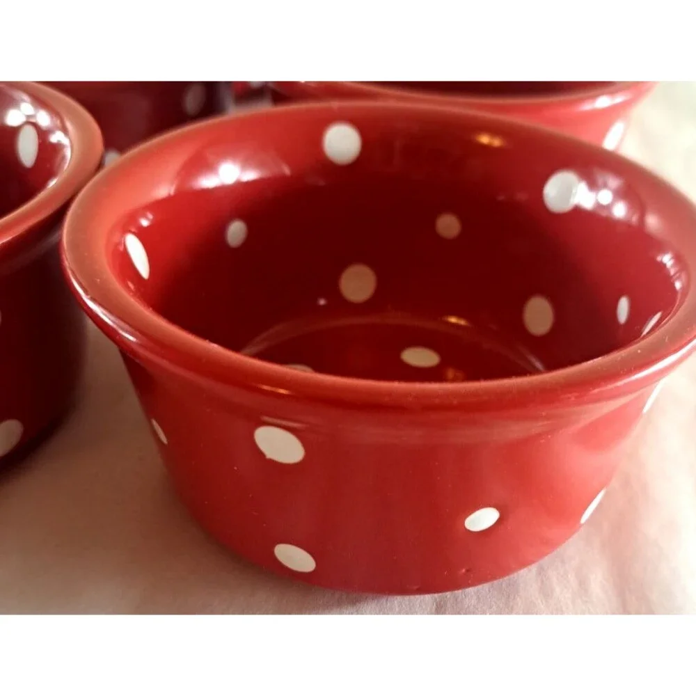 Temptations Ramekins Small Bowls Red & White Polka Dot 6 oz Round Set Of 6